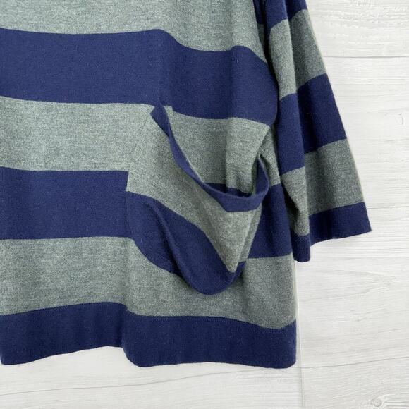 Autumn Cashmere 100% Cashmere Sweater L Striped Navy Green Boxy Drop Shoulder - Picture 4 of 12